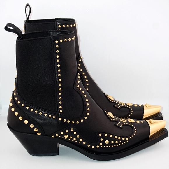 Versace Women’s Studded Leather Cowboy Ankle Boots - Picture 11 of 13